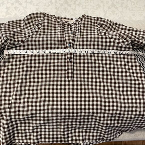 Pietsie Atlin Brwn/Wht Gingham Pull Over Long Full Sleeve Pleated Top Sz-M NWT! - Picture 9 of 9